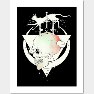 Skull And Cat With Moon Phases Posters and Art